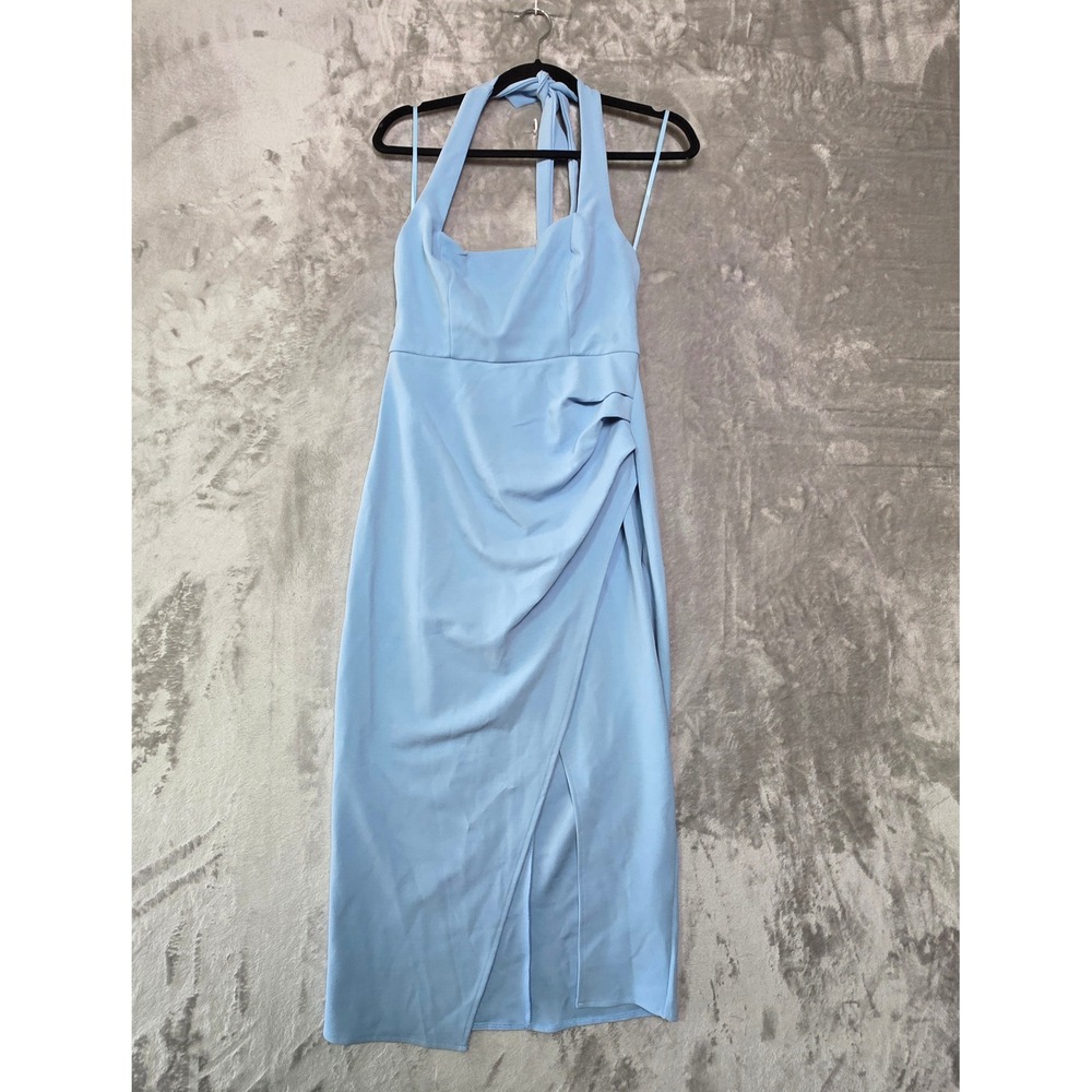 Hello Molly Light Blue Halter Wrap Midi Dress Size US 8 NWT